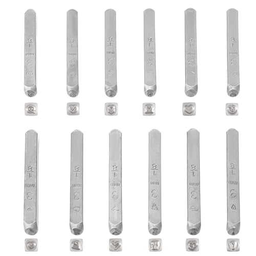 CRAFTYMELODY 12 Stück Herzförmiges Metallstempel Set 12 Stile Liebesstanzer Set 3mm Karbonstahl Stanzer Für Schmuck Leere Armreifstempel von CRAFTYMELODY