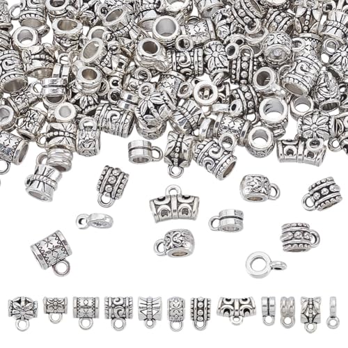 CRAFTYMELODY 120 Stück 12 Stile Tibetischer Stil Ösenperlen Legierung Rohrschlaufe Verbindungsstück Ösenperlen Antik Silber Perlenaufhänger Charm Für Die Schmuckherstellung von CRAFTYMELODY