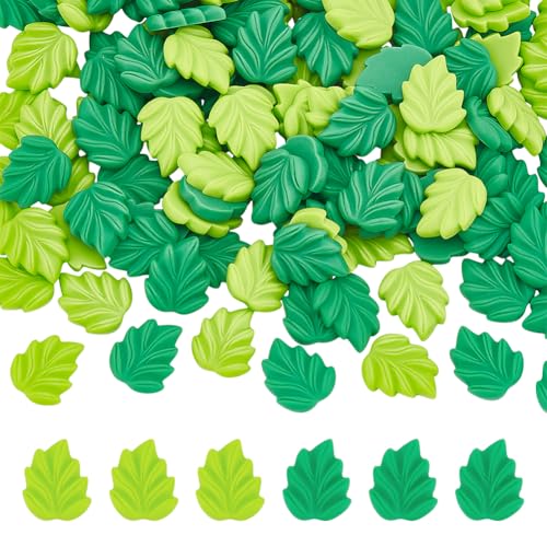 CRAFTYMELODY 120 Stück 2 Farben Opak Harz Cabochons Baum Blätter Flatback Perlen Charms Niedliche Grüne Ornament Verzierungen Dekoration von CRAFTYMELODY