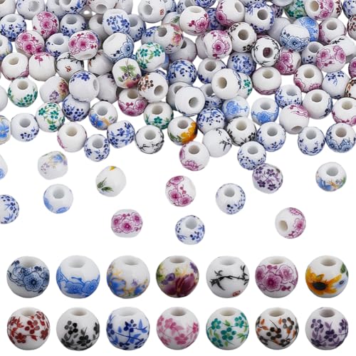CRAFTYMELODY 120 Stück Blumen Keramikperlen Handgefertigte Porzellanperlen 9mm Rondellperle Mit Blumenmuster Bunte Blumenperle Zur Schmuckherstellung von CRAFTYMELODY
