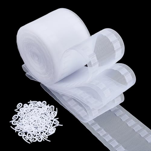 CRAFTYMELODY 12M Transparentes Wellenvorhangband Nylonbänder 100 Stück Kunststoff Fenstervorhanghaken Faltenband Weißes Nylon Vorhangzubehör von CRAFTYMELODY