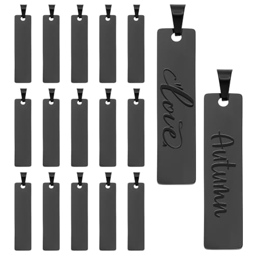 CRAFTYMELODY 15 Stück Stempel Leeranhänger Edelstahl Stempelanhänger 41x10x1.4mm Schwarzer Rechteckiger Blankoanhänger Zur Schmuckherstellung von CRAFTYMELODY