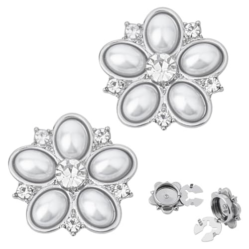 CRAFTYMELODY 2 Stück Knopfabdeckungen Für Damen Platinlegierung Perlen Strass Blumen Manschettenknöpfe Knopfabdeckungen Abnehmbare Verzierungen von CRAFTYMELODY