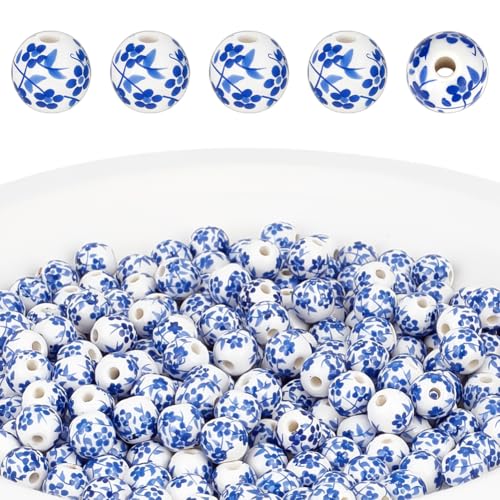 CRAFTYMELODY 200 Stück Porzellanperlen 8mm Runde Porzellanperlen Blaue Bedruckt Lose Spacer Perle Handgemachte Chinesische Spacer Perle CRAFTYMELODY 200 Stück Porzellanperlen 8mm Runde Porzellanperlen Blaue Bedruckt Lose Spacer Perle Handgemachte Chinesische Spacer Perle von CRAFTYMELODY