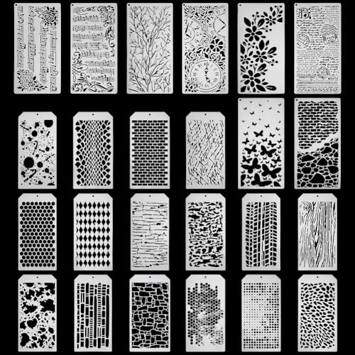 CRAFTYMELODY 24 Stück Schablonen Zum Basteln Ausgehöhlte Zeichenschablonen Vorlagen Sets Wiederverwendbare Vorlage Mit Musiknoten Ziegelzweigen Und Gemischten Formen von CRAFTYMELODY