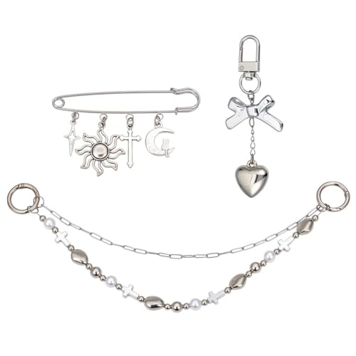CRAFTYMELODY 3 Stück 3 Stile Taschenanhänger Herz Sonne Kreuz Kunststofflegierung Gliedertasche Dekorative Ketten Mit Drehverschlüssen Brosche Für Taschen DIY Taschenzubehör von CRAFTYMELODY