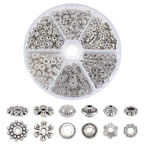 CRAFTYMELODY 300 Stück 6 Stile Antik Silber Abstandsperlen 6/7/7.5/8/9mm Tibetische Legierung Charms Perlen Metall Lose Perlen Bulk Flache Rondelle Spacer CRAFTYMELODY 300 Stück 6 Stile Antik Silber Abstandsperlen 6/7/7.5/8/9mm Tibetische Legierung Charms Perlen Metall Lose Perlen Bulk Flache Rondelle Spacer von CRAFTYMELODY