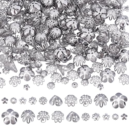 CRAFTYMELODY 300 Stück Blumenperlenkappe 10 Stile Edelstahl Blumenperlen Endkappe Floraler Perlen Endabstandshalter Filigran Für Schmuckherstellung DIY Handwerk von CRAFTYMELODY