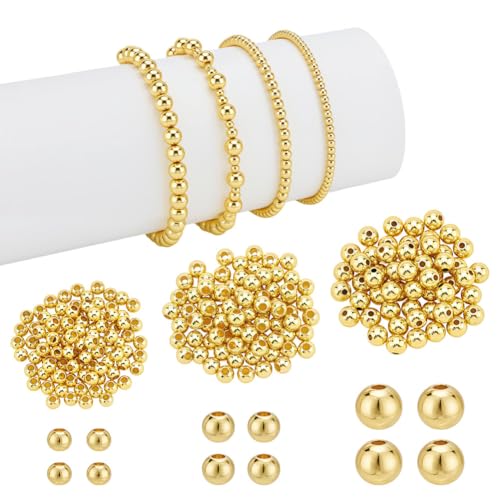 CRAFTYMELODY 310 Stück Nahtlose Runde Perlen 18K Vergoldete Messingperlen 4 Größe 3/4/5/6mm Runde Rondelle Lose Spacer Perle von CRAFTYMELODY