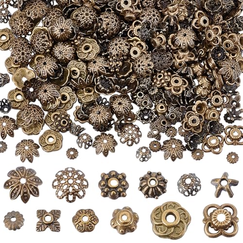 CRAFTYMELODY 360 Stück Blumenperlenkappe 12 Stile Tibetische Blumenperlen Endkappe Legierung Floraler Abstandshalter Antik Bronze Für Schmuckherstellung DIY Handwerk von CRAFTYMELODY