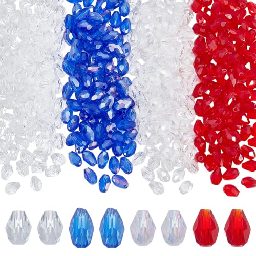 CRAFTYMELODY 400 Stück 4 Farben Tropfenförmige Kristallglasperlen 5x4mm Vertikales Loch Facettierte Tropfen Abstandshalter Lose Perlen Blau Rot Klare Tropfenperle von CRAFTYMELODY