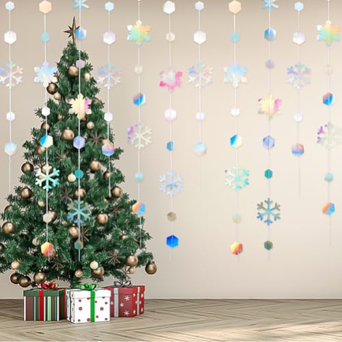 CRAFTYMELODY 5 Stück 4 m Schneeflockengirlande Dekorationsset Glitzernde Schneeflockengirlande Winterparty Hängende Deckenschlangen Papierschneeflocken Hängende Banner von CRAFTYMELODY