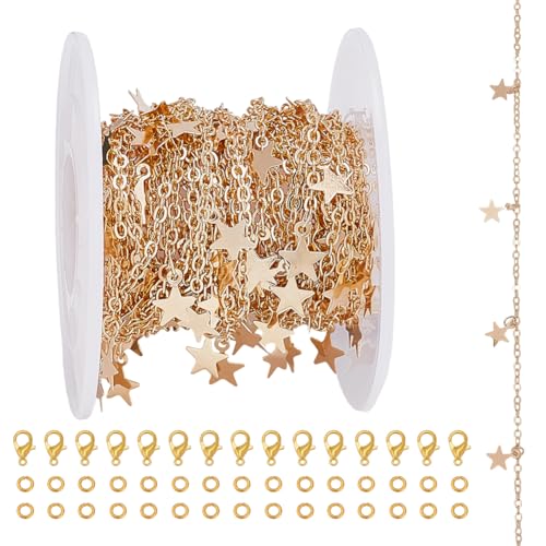 CRAFTYMELODY 5 m Lange Kabelketten Mit Sternanhänger Gliederketten Aus Messing Für Halsketten Mit 15 Karabinerverschlüssen Aus Legierung Und 30 offenen Biegeringen CRAFTYMELODY 5 m Lange Kabelketten Mit Sternanhänger Gliederketten Aus Messing Für Halsketten Mit 15 Karabinerverschlüssen Aus Legierung Und 30 offenen Biegeringen von CRAFTYMELODY
