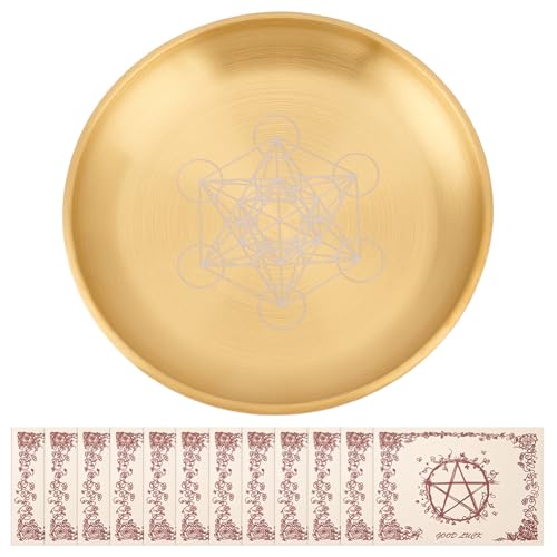 CRAFTYMELODY 5.5 Zoll Altar Ritualplatte Flache Runde Opferschale Aus Edelstahl Mit 12 Pergament Zum Verwischen von Dekorationstabletts von CRAFTYMELODY
