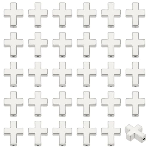 CRAFTYMELODY 50 Stück Antike Silberne Kreuzperlen Kruzifix Kreuz Spacer Perlen Metall Kreuz Heiliges Tibetisches Kruzifix Lose Kreuz Charms Zubehör von CRAFTYMELODY