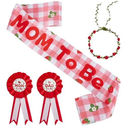 CRAFTYMELODY 6 Teiliges Set Mit Erdbeer Schärpe Anstecknadeln Für Werdende Mütter Und Väter Polyesterbänder Künstliche Girlande Stirnband CRAFTYMELODY 6 Teiliges Set Mit Erdbeer Schärpe Anstecknadeln Für Werdende Mütter Und Väter Polyesterbänder Künstliche Girlande Stirnband von CRAFTYMELODY