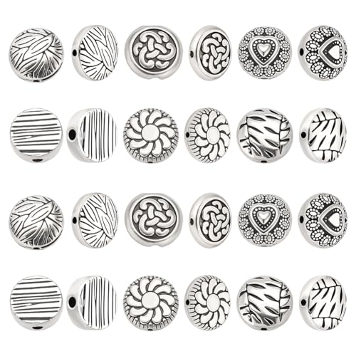 CRAFTYMELODY 60 Stück Tibetische Abstandsperlen 6 Stile Legierung Lose Perlen Lose Flach Rund Herz Liebesblatt Metall Abstandshalter Antiksilber Für Armbänder von CRAFTYMELODY
