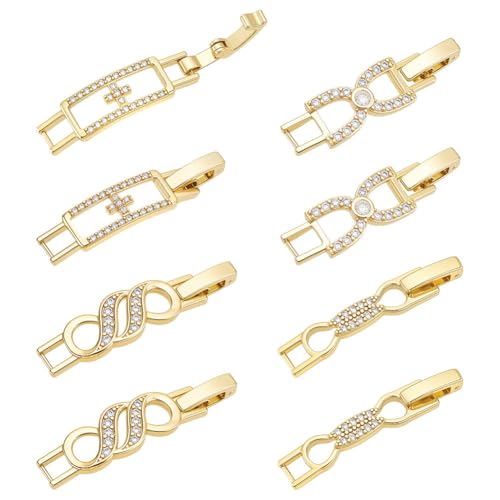 CRAFTYMELODY 8 Stück Faltschließe 4 Stile 18 Karat Gold Messing Zirkonia Verlängerungsverschluss Schnappverschluss Endkappen Uhrenschmuckverschluss Für Armbänder von CRAFTYMELODY