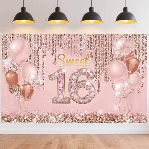 CRAFTYMELODY Rosa Sweet 16. Geburtstagsbanner Hintergrund Rechteckig Polyester Hängendes Banner Schild Party Dekoration Zubehör Sweet 16 Party Dekorationen CRAFTYMELODY Rosa Sweet 16. Geburtstagsbanner Hintergrund Rechteckig Polyester Hängendes Banner Schild Party Dekoration Zubehör Sweet 16 Party Dekorationen von CRAFTYMELODY