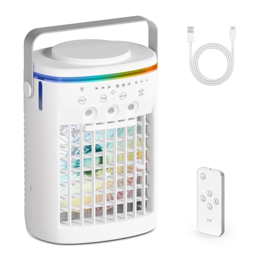 Tragbare persönliche Klimaanlage, 4 in 1 Luftbefeuchter, 1000 ml Wassertank, 3 Windgeschwindigkeiten und 3 Modi Kühlventilator, 2-8 Stunden Timer Tragbare persönliche Klimaanlage, 4 in 1 Luftbefeuchter, 1000 ml Wassertank, 3 Windgeschwindigkeiten und 3 Modi Kühlventilator, 2-8 Stunden Timer von CRAMZDT