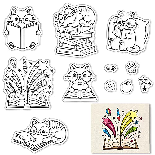 CRASPIRE Katzen Transparente Stempel Für Die Kartenherstellung, Dekoration, Scrapbooking, Lesende Katzen Silikonstempel Zum Prägen von Fotoalbum-Dekorationen von craspire