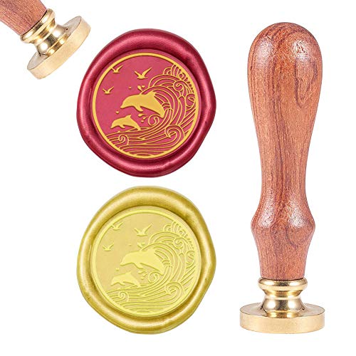 CRASPIRE Tierwachsstempel Wachssiegelstempel Vintage Siegelstempel 25 mm Abnehmbarer Messingkopf Naturholzgriff Für Umschlageinladungskarte Verschönerungsbox Paketdekoration, Delphin von craspire