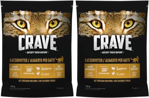 CRAVE Katze Beutel Adult mit Truthahn und Huhn 2 x 750g, Katzenfutter, Trockenfutter von CRAVE