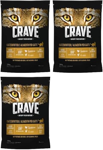 CRAVE Katze Beutel Adult mit Truthahn und Huhn 3 x 750g, Katzenfutter, Trockenfutter von CRAVE