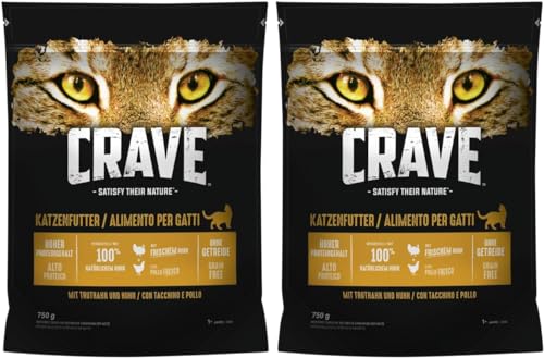 CRAVE Katze Beutel Adult mit Truthahn und Huhn 2 x 750g, Katzenfutter, Trockenfutter CRAVE Katze Beutel Adult mit Truthahn und Huhn 2 x 750g, Katzenfutter, Trockenfutter von CRAVE
