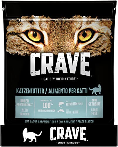 Crave Adult Trockenfutter mit Lachs & Weißfisch, 6 Beutel, 6x750g – Premium Katzenfutter trocken mit hohem Proteingehalt und ohne Getreide – Hergestellt mit 100 Prozent natürlichem Fisch von Crave