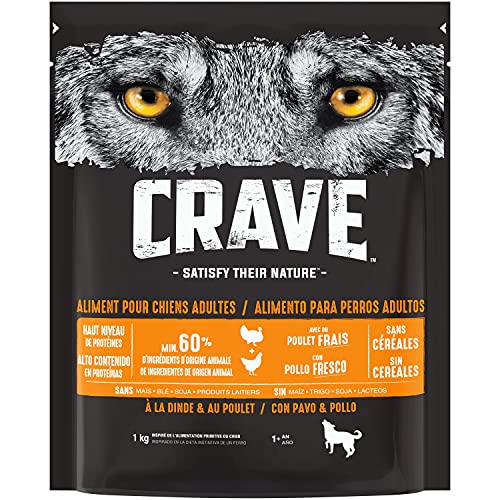 CRAVE Trockenfutter für ausgewachsene Hunde mit Truthahn & Huhn, 6 Beutel à 1 kg – Trockenfutter ohne Farbstoffe, Aromen oder Konservierungsstoffe, mit einem hohen Proteingehalt von CRAVE