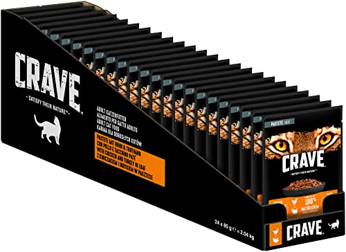 Crave Adult Katzennassfutter Pastete mit Huhn & Truthahn, 24 Portionsbeutel, 24x85g – Premium Katzenfutter nass, Proteinreich und ohne Getreide, hergestellt mit 100% natürlichem tierischem Protein von CRAVE