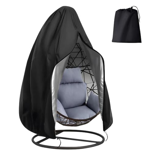 Hängesessel Abdeckung Hängestuhl Schutzhülle Ei-Stuhlbezug Patio Outdoor Swing Egg Chair Cover Wasserdicht Anti-Staub mit Reißverschluss 210D Oxford Hängekorb Schwingsessel Abdeckhauben 190 x 115 cm von CRAZY SHARK