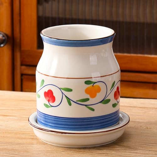 CRCRC Tapas-Schüsseln, Keramik-Besteckbehälter mit Wasserbasis, Besteck-Aufbewahrungsorganizer for den Küchentisch, Besteck mit Abflusslöchern for Gabeln, Löffel, Messer(B) von CRCRC