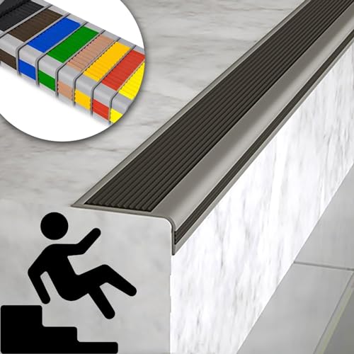 CRCRC Treppenkantenschutz, Rutschfester Stufenkantenschutz, Flexibler Treppenkantenschutz aus Gummi, Selbstklebender Übergangsstreifen for Treppenstufen(Black,1M) von CRCRC