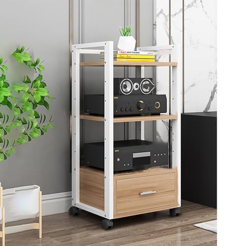 CRCRC Unterhaltungseinheit, 3/4/5-stufiger bodenstehender Audio-Rack-Medienständer mit Universalrädern, Stereo-Rack(White,60x40x100cm) von CRCRC