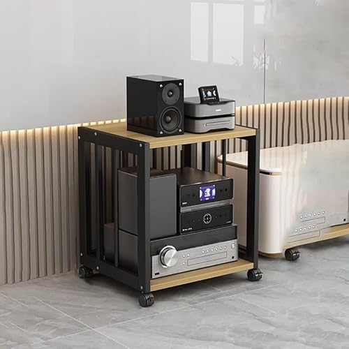 CRCRC Unterhaltungseinheit, Medienständer, Audio-Rack-Tower, Stabiler Audio-Rack-Ständer-Tower mit Höhenregalen, bodenstehendes Audio-Rack mit Universalrädern(Original Wood,50x40x49cm) von CRCRC