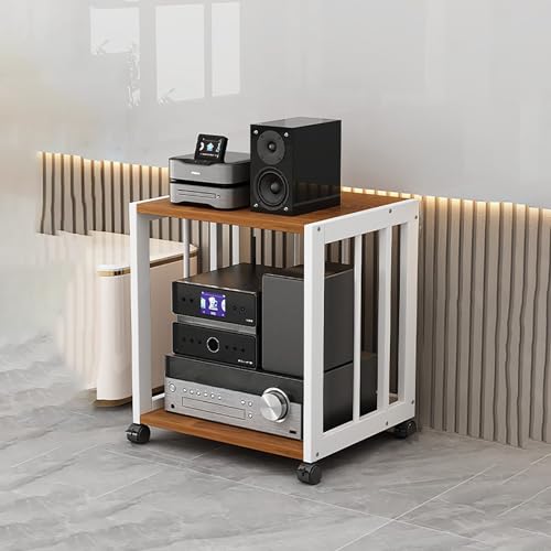 CRCRC Unterhaltungseinheit, Medienständer, Audio-Rack-Tower, Stabiler Audio-Rack-Ständer-Tower mit Höhenregalen, bodenstehendes Audio-Rack mit Universalrädern(Walnut,50x40x49cm) von CRCRC