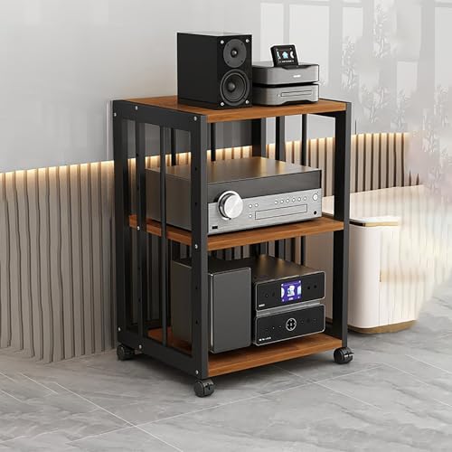 CRCRC Unterhaltungseinheit, Medienständer, Audio-Rack-Tower, Stabiler Audio-Rack-Ständer-Tower mit Höhenregalen, bodenstehendes Audio-Rack mit Universalrädern(Walnut,50x40x69cm) von CRCRC