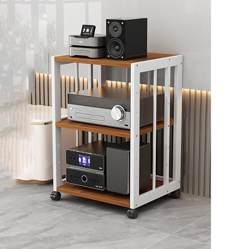 CRCRC Unterhaltungseinheit, Medienständer, Audio-Rack-Tower, Stabiler Audio-Rack-Ständer-Tower mit Höhenregalen, bodenstehendes Audio-Rack mit Universalrädern(Walnut,50x40x69cm) von CRCRC