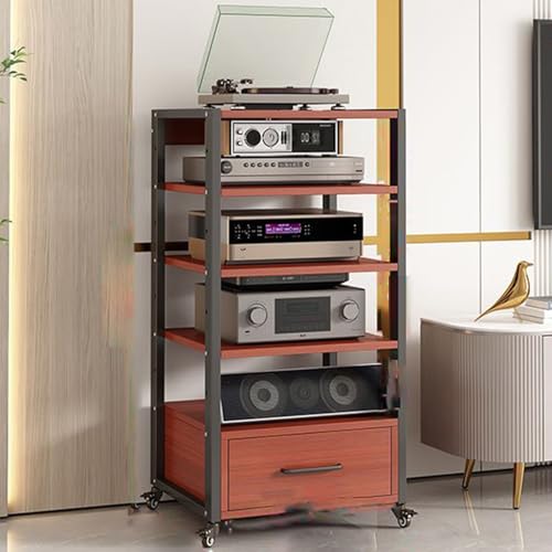 CRCRC Unterhaltungseinheit, bewegliches Eck-Audio-Rack, Stereo-Rack mit Schublade, Medienständer mit Universalrädern, 3/4/5-stufiges, bodenstehendes Audio-Rack(Walnut,50.1x40x110cm) von CRCRC