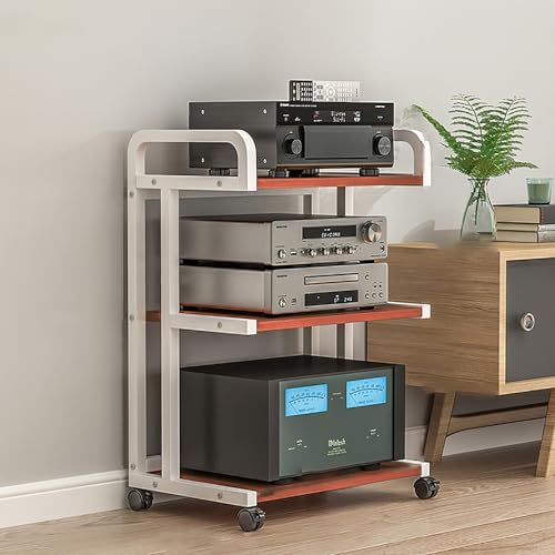 CRCRC Unterhaltungseinheit, bodenstehendes Audio-Rack, Lautsprecher-Displayständer, Stereo-Racks und -Ständer mit Lagerregalen, Medienständer mit Universalrädern(Walnut,50x40x81cm) von CRCRC
