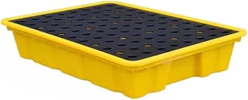 Plattform zur Auffangvorrichtung for verschüttete Flüssigkeiten, gelbe und schwarze Paletten aus Polyethylen, Lagerhallen, Fabrikgaragen, stapelbare Ölfässer, auslaufsichere modulare Ablage(49x35x9cm) von CRCRC