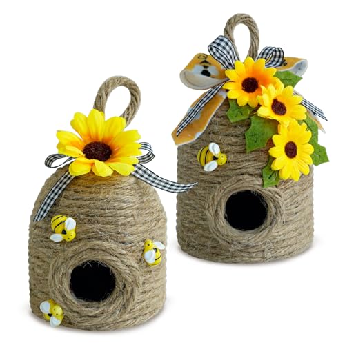 Bigger Bee Hive Decor,2 Pack Bumble Bee Rustic Decor Hive,Natural Bee House, Bumble Bee Theme Party Decor Spring Summer Rustic Farmhouse Kitchecn Table Decor, Honey Bee Tiered Tray Decor von CRCZK
