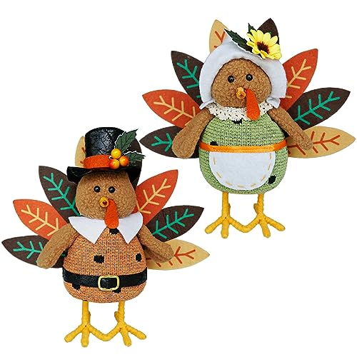 Thanksgiving Decoration Fall Decor Tabletop Standing Turkey Couple with Dangling Legs, 2 Pack Plush Stuffed Truthahn Shelf Figurine Gift for Autumn Fall Harvest Halloween Home Table Decorations von CRCZK
