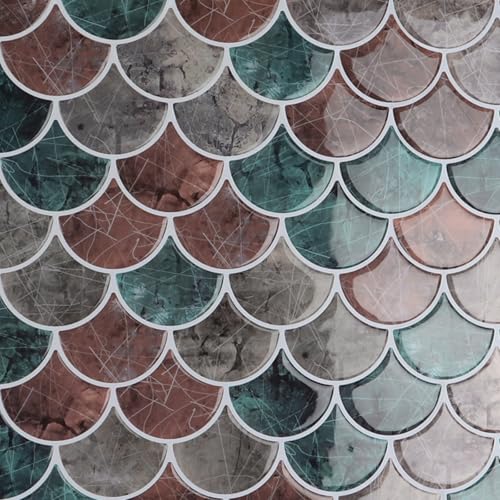 CRE8TIVE 16 Stück Fliesen Selbstklebend Fliesenaufkleber Bad Wasserfest Fächerform Klebefliesen Bad Dunkelbraun Wandfliesen Selbstklebend Küchenrückwand Selbstklebend Waschküche Kamin 30.5cm x 30.5cm von CRE8TIVE