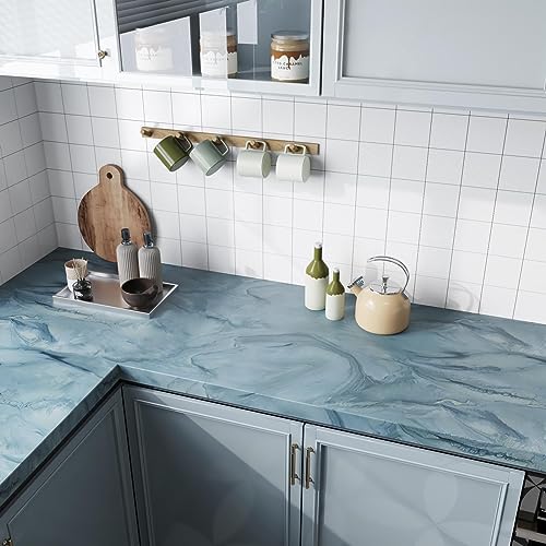 CRE8TIVE Blau Marmor Folie für Möbel Marmoroptik Klebefolie Küche Tapete Badezimmer Wasserfest Arbeitsplatte Folie für Regal Schrankfolien Selbstklebend Fototapete Wohnzimmer Modern 30cm x 200cm von CRE8TIVE