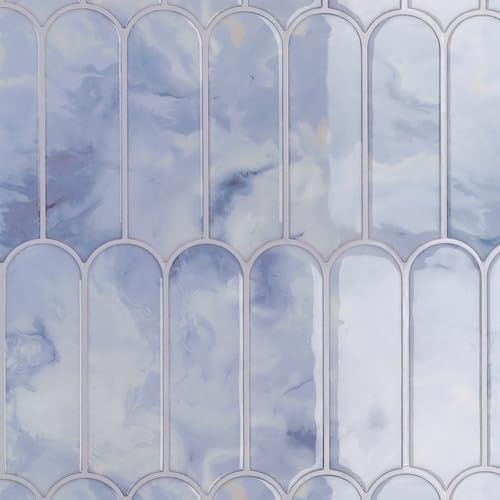 CRE8TIVE Fliesenaufkleber Hellblau Klebefliesen Küche Lange Fächerform Selbstklebende Fliesen Marmor Wandfliesen Selbstklebend Wasserfest Küchenrückwand Selbstklebend Bad Kamin 4 Stück 30.5cm x 30.5cm von CRE8TIVE