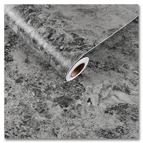 CRE8TIVE Grau Marmor Effekt Tapete 60cm x 300cm Holzkohle Grau Folie für Möbel Dick Marmor Folie Selbstklebende Tapete Klebefolie Matt Arbeitsplatte Küche Schrankfolien Tapete Badezimmer Wasserfest von CRE8TIVE