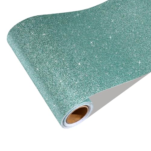 CRE8TIVE Hellblau Glitzer Tapete Selbstklebende Bordüre Glitzerfolie Selbstklebend Helles Türkis Klebefolie Glitzer Dekofolie Möbelfolie Strukturtapete Schrankfolie Spiegel Verpackung 20cm x 200cm von CRE8TIVE